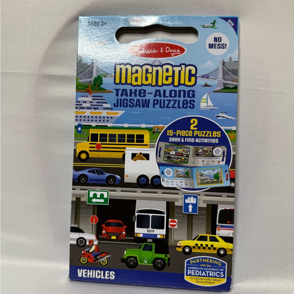 Melissa & Doug Take-Along Magnetic Jigsaw Two 15-Piece Puzzles Vehicles